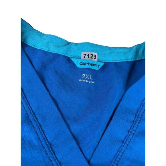 Carhartt 2XL Blue V-Neck Short Sleeve Scrub Top With Pockets - Picture 5 of 10
